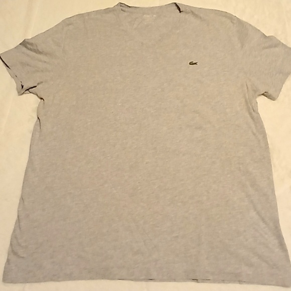 Lacoste V-Neck T-Shirt Men XL Heather Gray Crocodile Logo Premium Pima Cotton - Picture 1 of 4